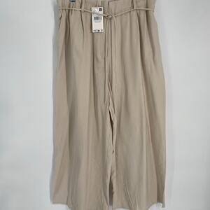 MNG Pants Women’s XL Wide Leg Tan Cropped High Rise Neutral Coastal Resortwear